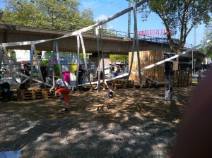 Pallet stage - panorama view with swing installation 