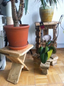 Three flower stands made from Pallet leftovers