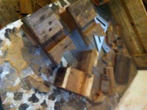 Sawed-off pallet ends, trimmed