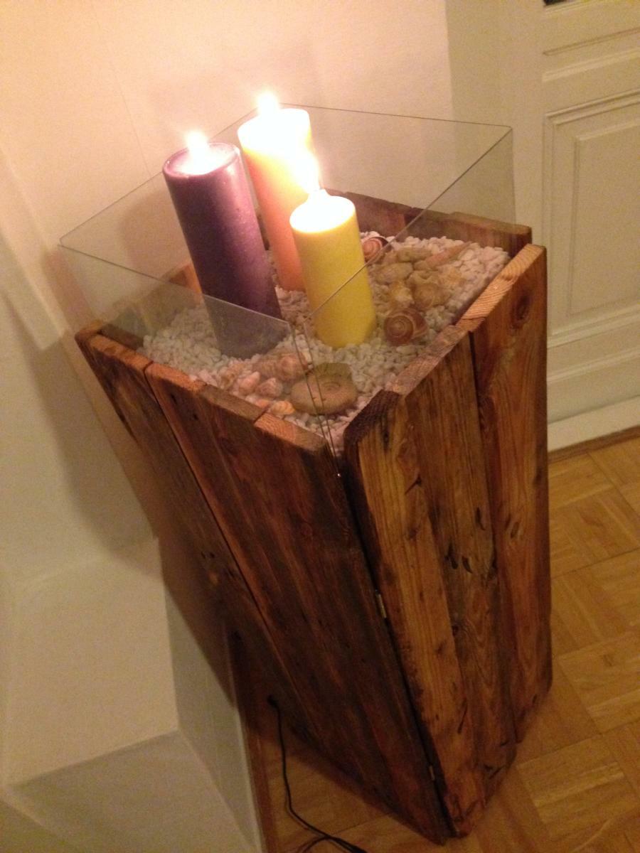Side cabinet, wind light from pallets, photo frame glass
