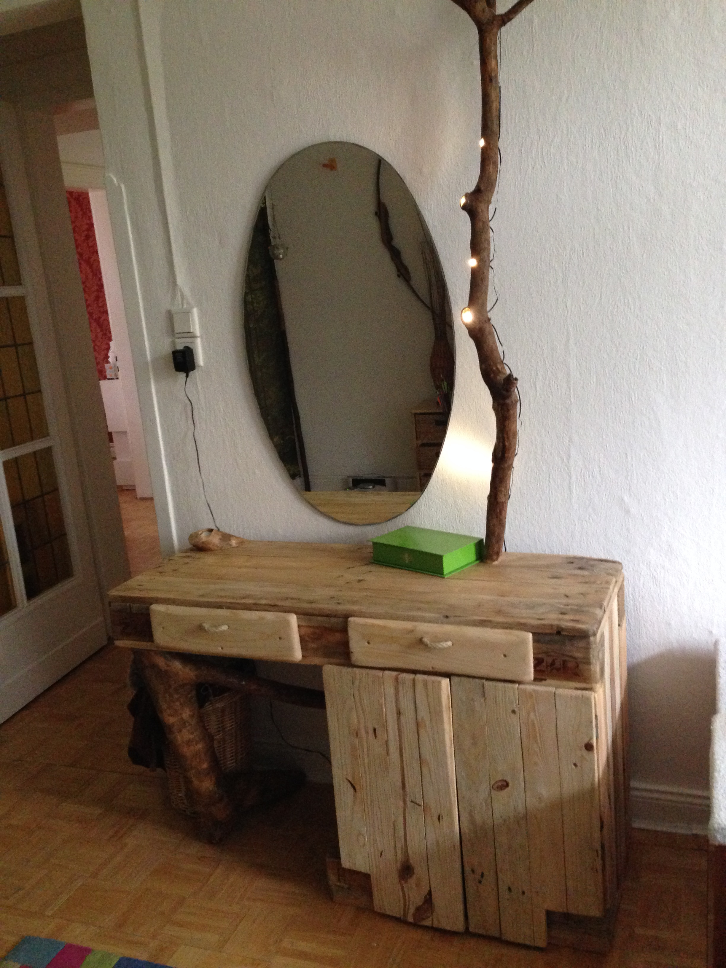 Euro Pallet dresser with bark beetle branches and LEDs ...